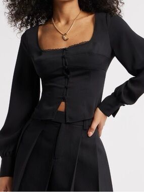 NEW Open Edit Black Button-Front Corset Blouse Top Size XL